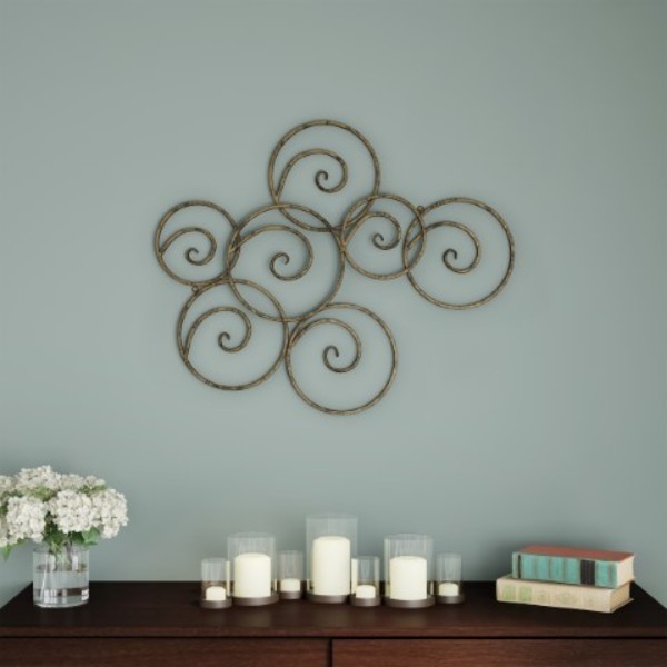 Hastings Home Wall Décor Metallic Interlocking Scrolled Circles Geometric Modern Art for Living Room, Bedroom, Gold 502626DYC